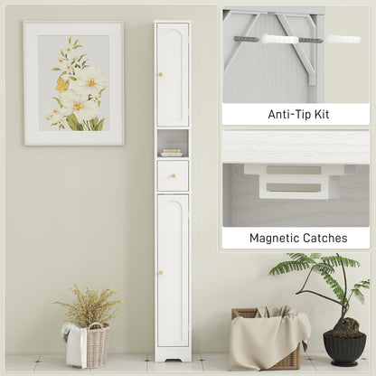 185 cm Tall Bathroom Cabinet with Arched Doors - White