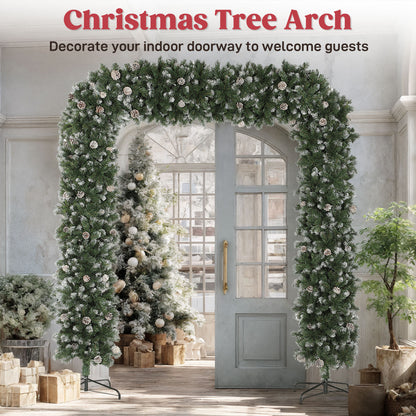 8.2 ft Snow Frosted Christmas Tree Arch, Christmas Arch Doorway Decor with 2100 Tips and 96 Pinecones