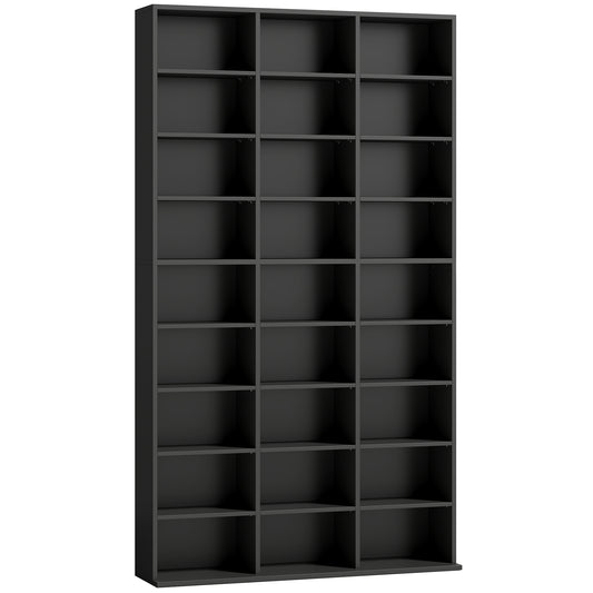835 CD/500 DVD Storage Unit, Blu-ray Media Storage Shelf with 27 Compartments and 21 Adjustable Shelves, Black
