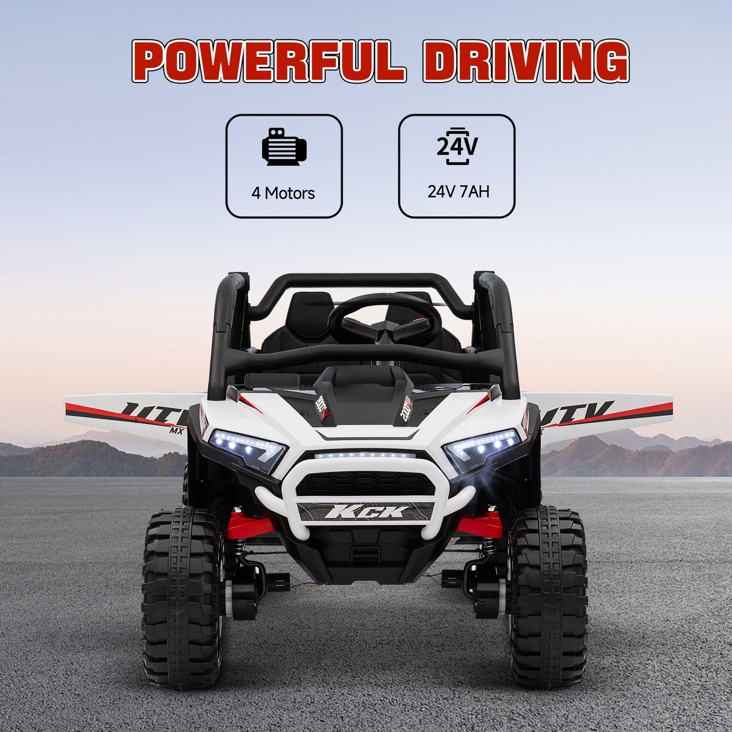 2 Seater 24V 7AH Ride on Truck, Battery Powered Electric Ride On Car w/ Remote, Suspension, 3 Speeds, White
