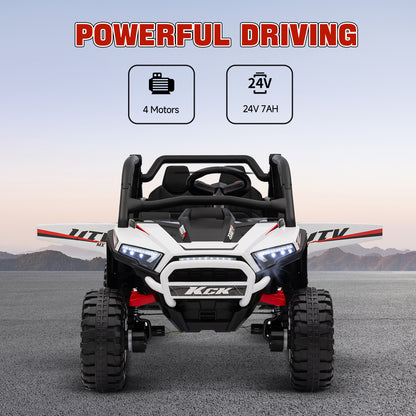 2 Seater 24V 7AH Ride on Truck, Battery Powered Electric Ride On Car w/ Remote, Suspension, 3 Speeds, White