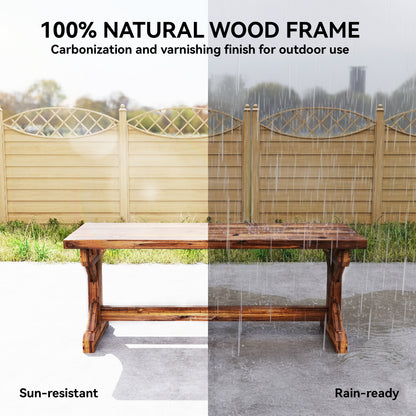 Rustic Wooden Garden Bench, Backless Outdoor Bench Patio Loveseat with X-Shape Base for Porch, Park, Carbonised Finish