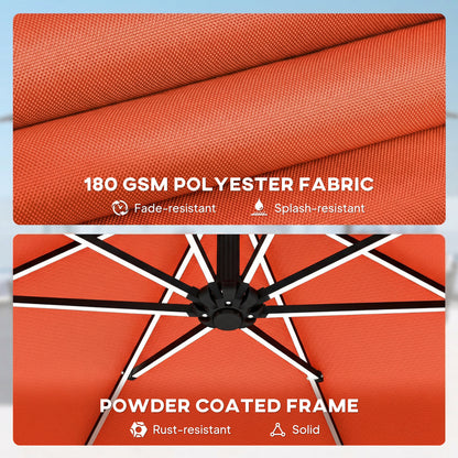 3 m Garden Cantilever Parasol with LED Solar Light, Round Overhanging Umbrella with 360° Rotation, Cover, Orange
