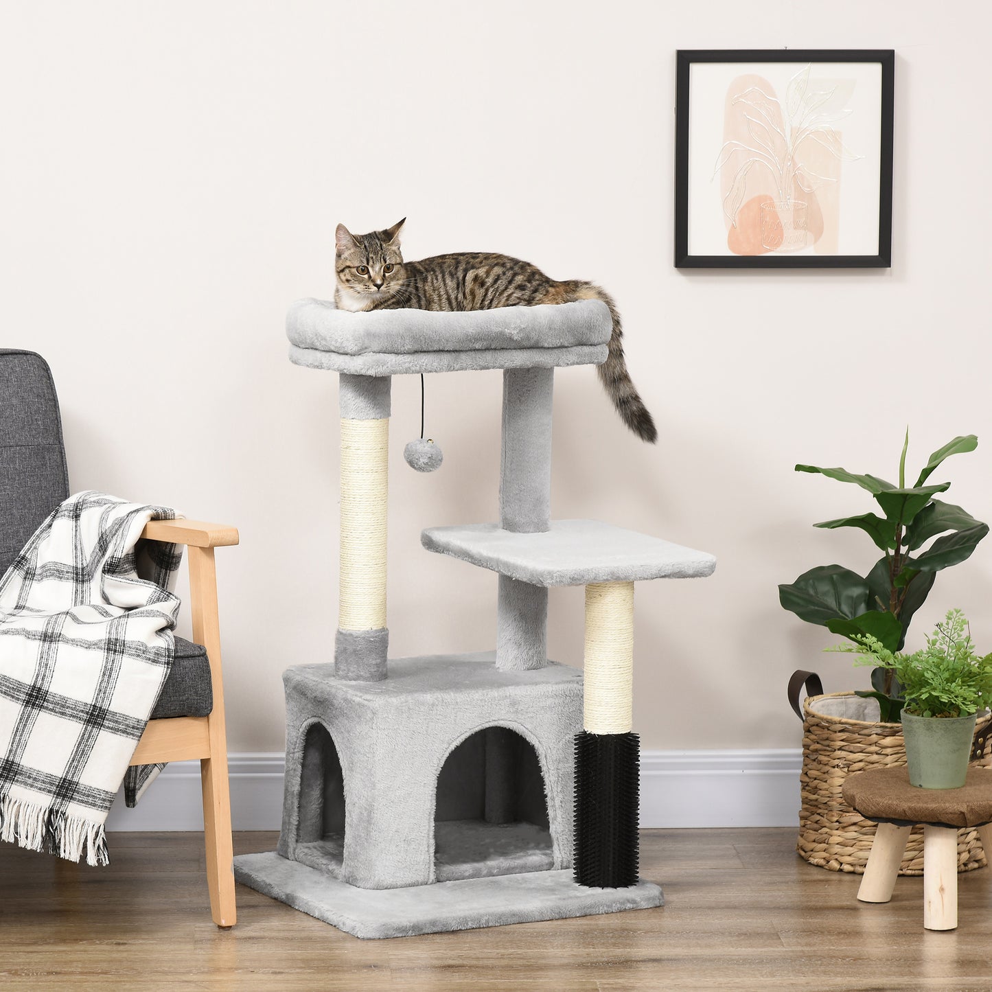 Cat Tree for Indoor Cats Climbing Tower Kitten Scratch Post Activity Center Kitten, Grey