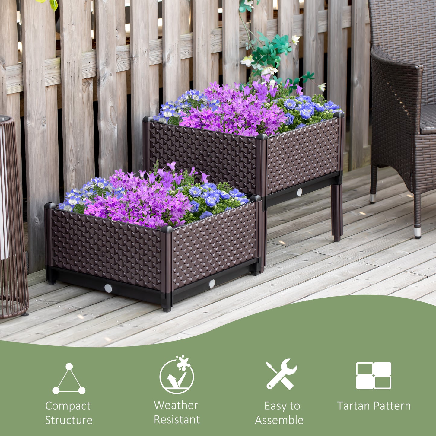 50cm x 50cm x 46.5cm Set of 2 41L Plastic Raised Garden Bed, Planter Box