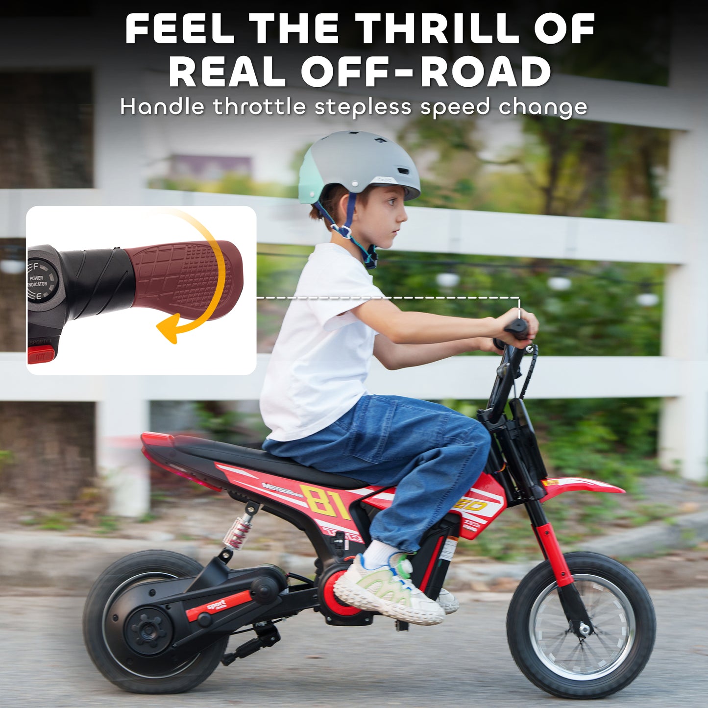 Kids Electric Motorbike 3 Gearboxes Speed Ride on Motorcycle with 41min Ranges - Red
