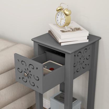 Set of Two Elegant Floral Cut-Out Side Tables - Grey