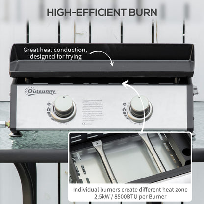 Gas Plancha Barbecue Grill with 2 Stainless Steel Burner, 5kW