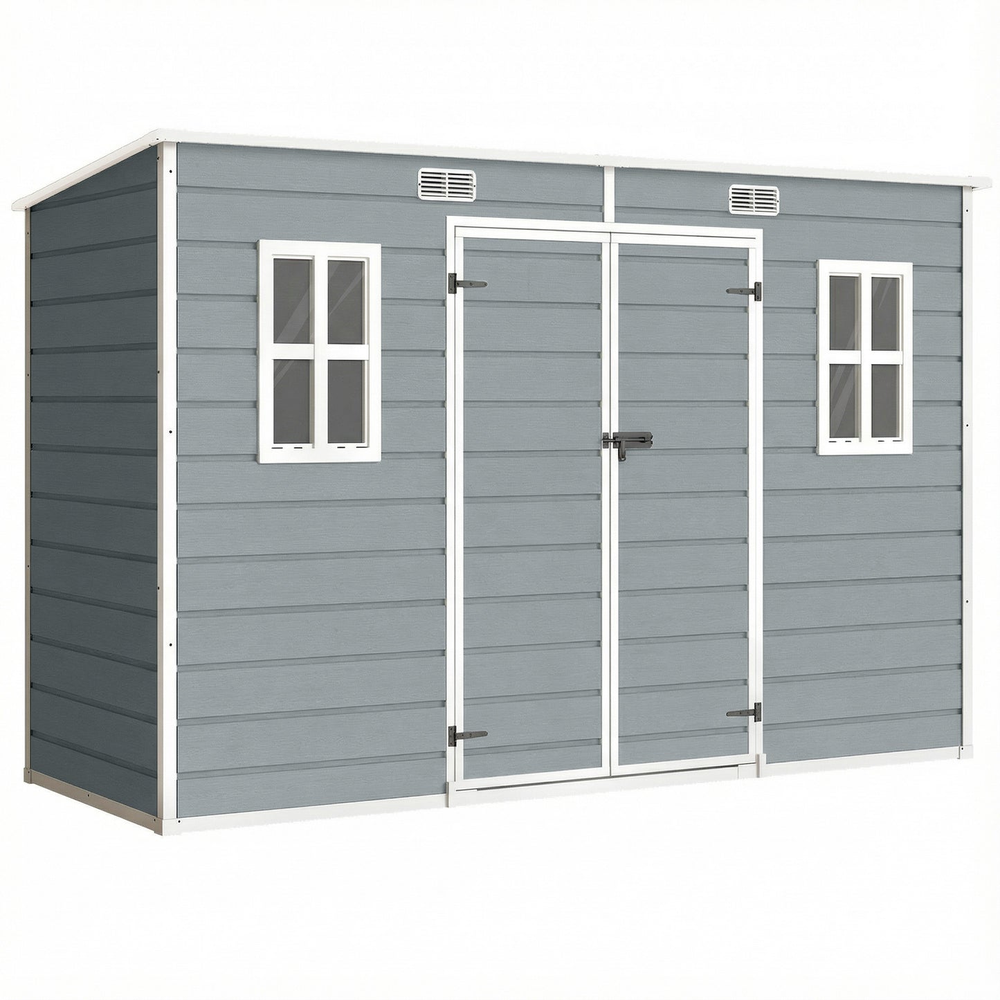 10 x 4 ft Resin Garden Shed, Outdoor Storage Shed with Floor, Windows, Lockable Doors and Vents, Grey