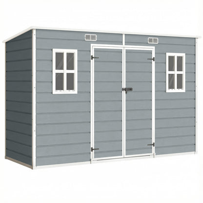 10 x 4 ft Resin Garden Shed, Outdoor Storage Shed with Floor, Windows, Lockable Doors and Vents, Grey