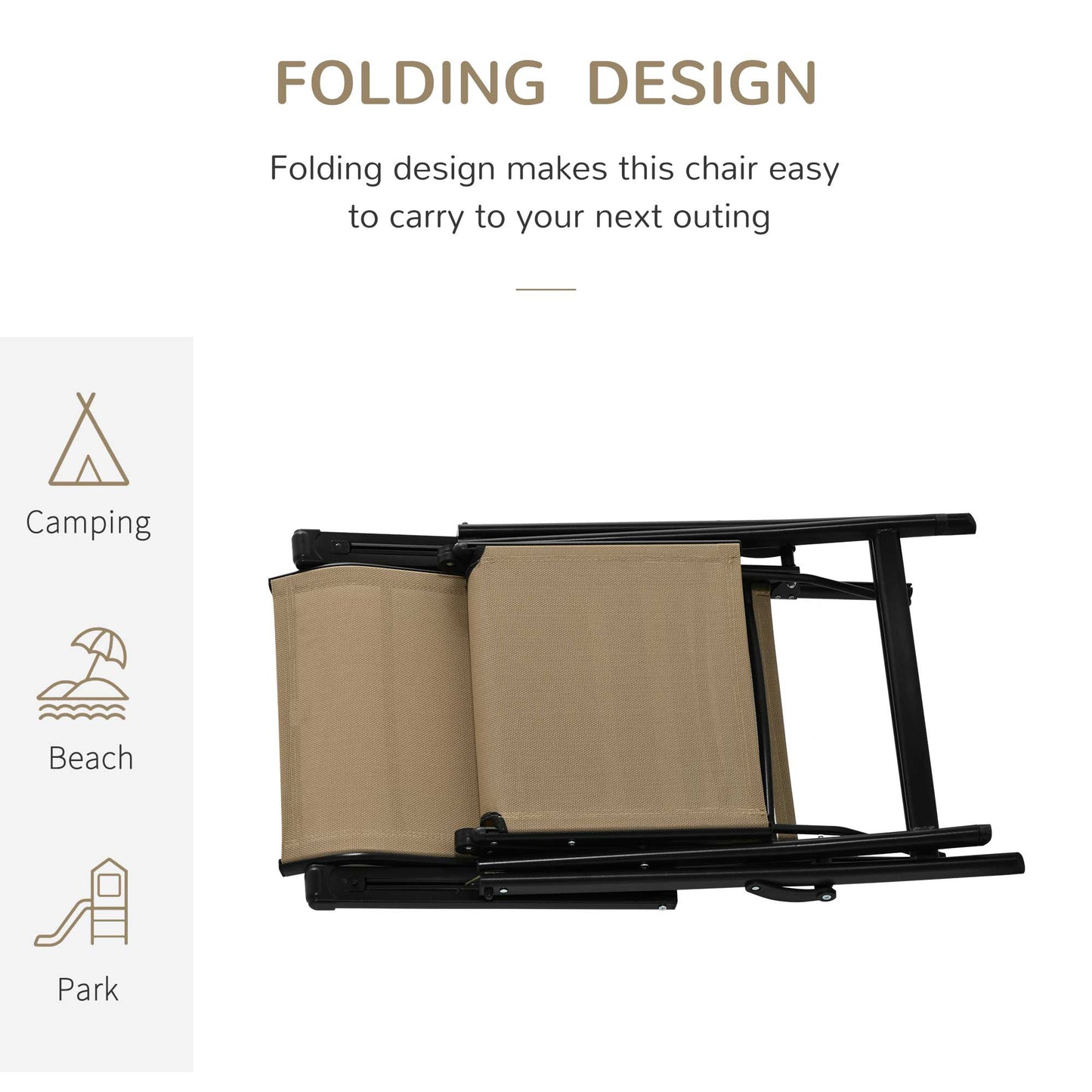 Outdoor Set of 2 Outdoor Sun Lounger 10-Position Adjustable Texteline Folding Reclining Chairs