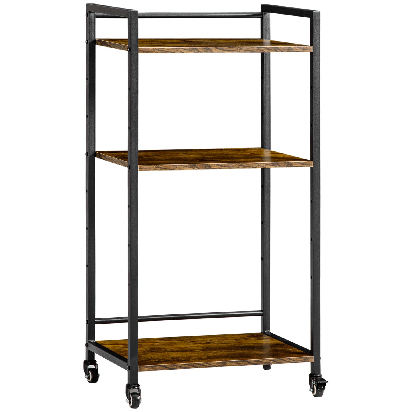 3-Tier Printer Stand, Utility Cart, Rolling Trolley with Adjustable Shelves with Lockable Wheels for Home Office
