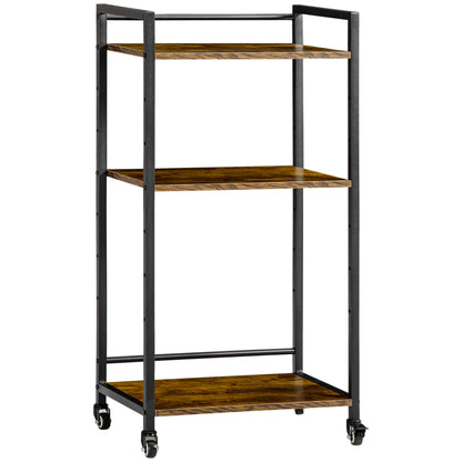 3-Tier Printer Stand, Utility Cart, Rolling Trolley with Adjustable Shelves with Lockable Wheels for Home Office