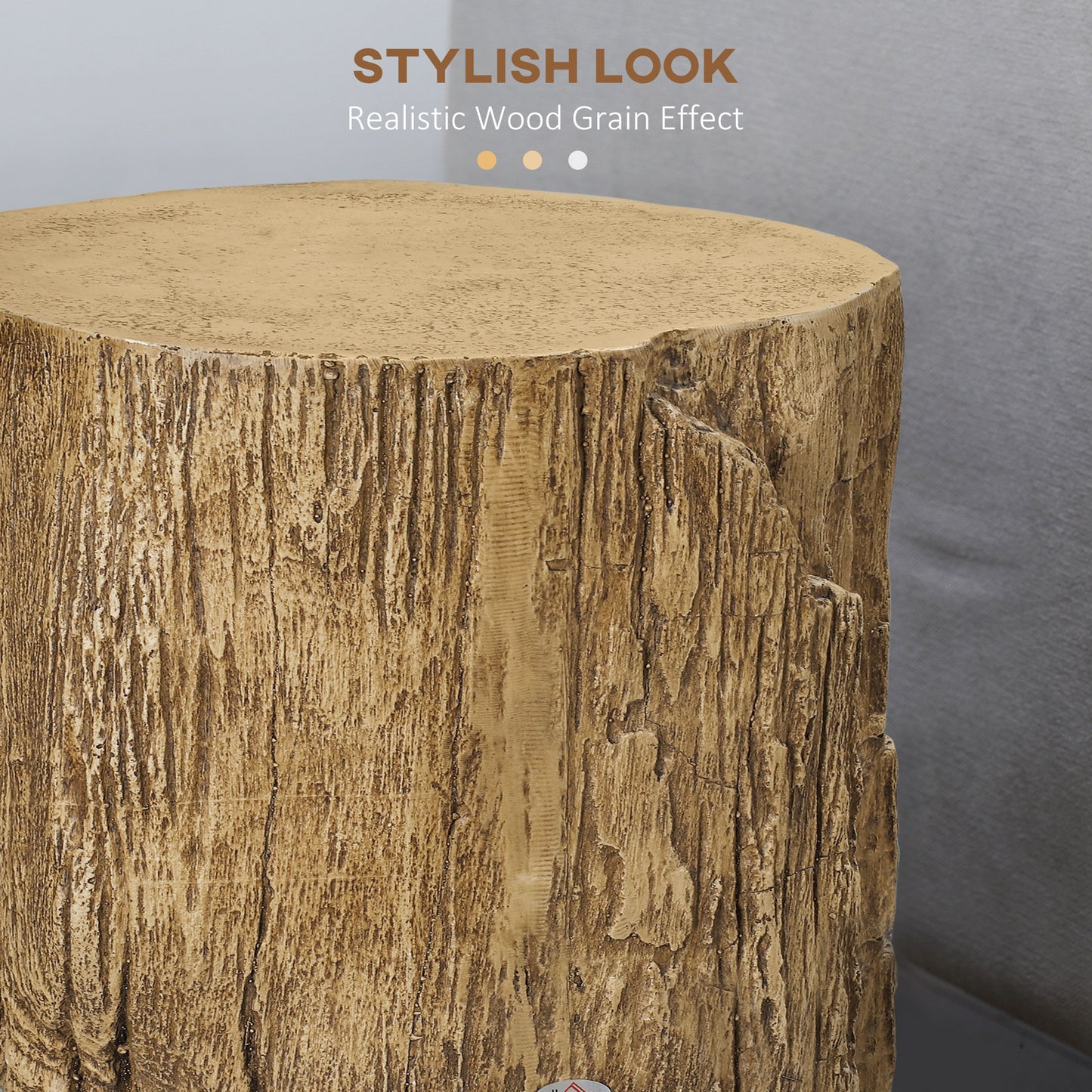 Tree Stump End Table, Round Concrete Side Table for Indoor and Outdoor Use, Natural Wood Effect