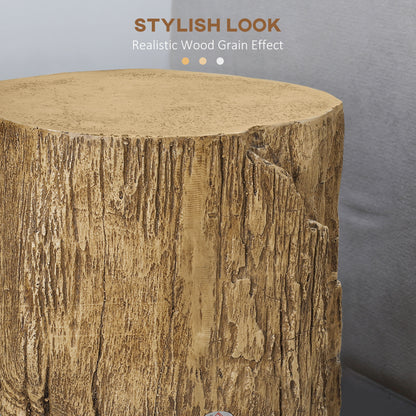 Tree Stump End Table, Round Concrete Side Table for Indoor and Outdoor Use, Natural Wood Effect