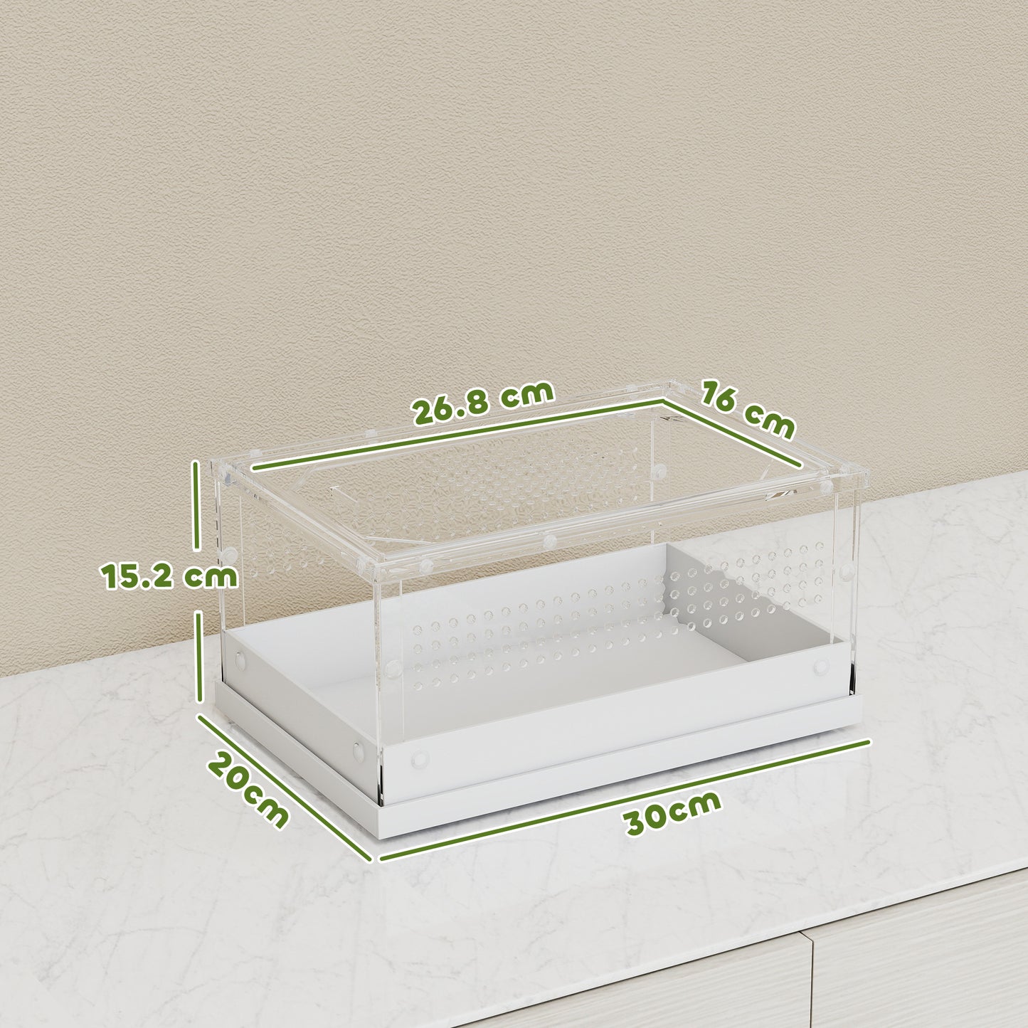 Acrylic Reptile Terrarium with Top Sliding Door, Vents, for Snake, Frog, Spider, Gecko, Tarantula, 30 x 20 x 15 cm
