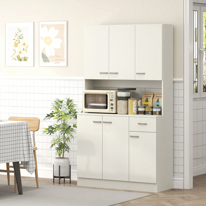 Freestanding Kitchen Pantry Storage Cabinet with Adjustable Shelves & Middle Worktop - White