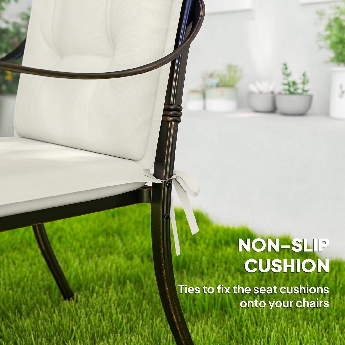 Set of Four Padded Garden Seat Cushions - White