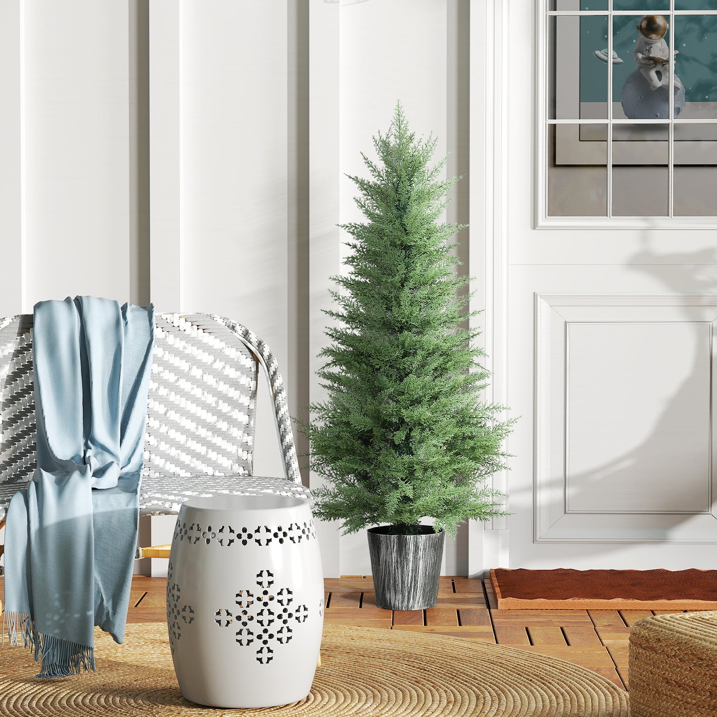 135cm Artificial Cypress Trees Set of 2, UV Resistant Artificial Plants with Decorative Pot