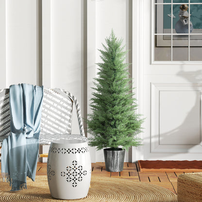135cm Artificial Cypress Trees Set of 2, UV Resistant Artificial Plants with Decorative Pot