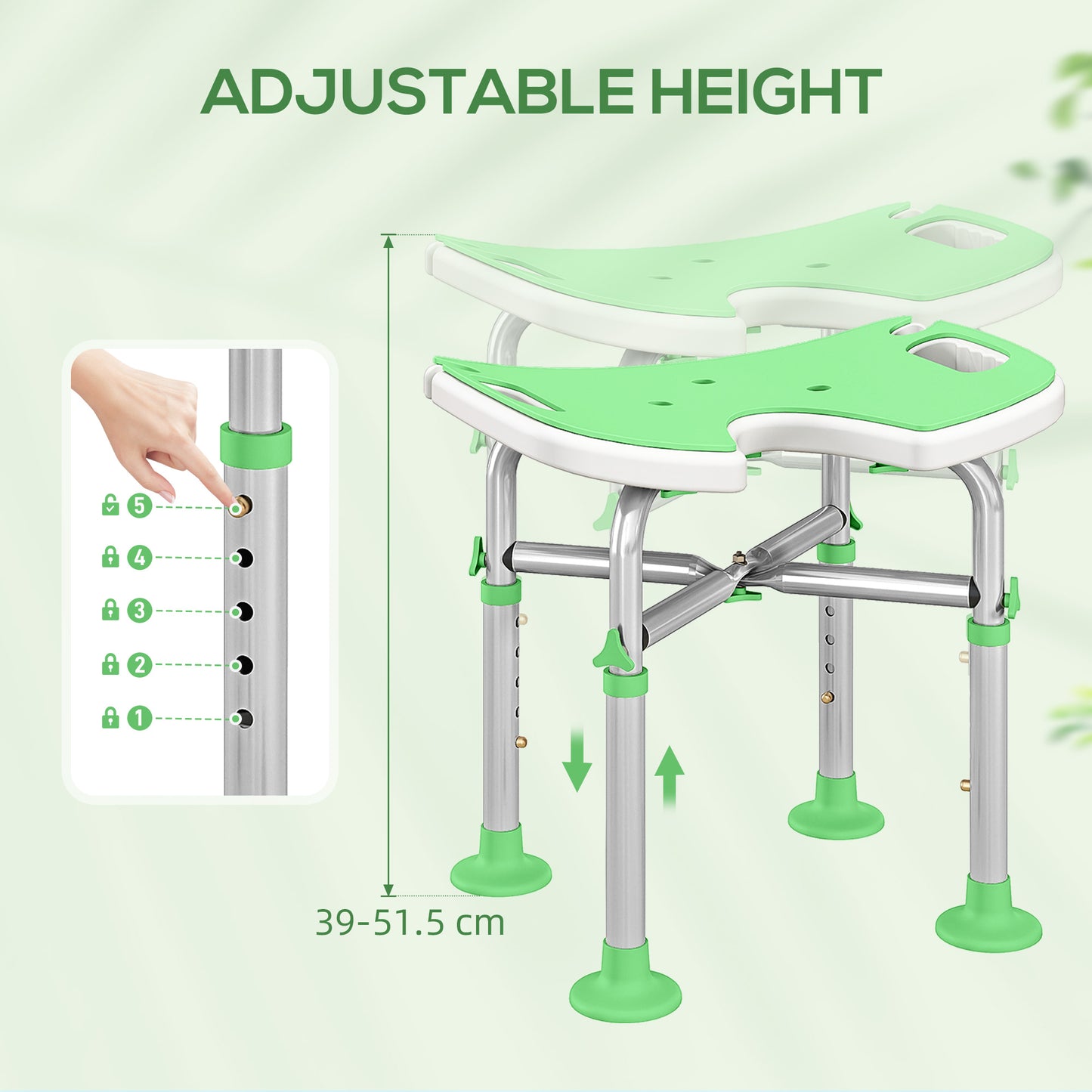39-51.5cm 'U' Seat Padded Shower Stool - Green