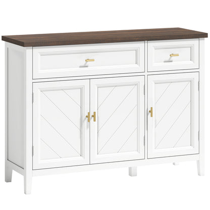 Modern Sideboard with 3 Doors, 2 Drawers and Adjustable Shelves, White