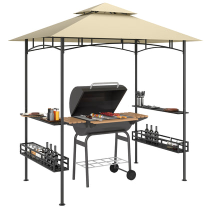 240 x 150cm Grill Gazebo Canopy, Double Tiered Outdoor BBQ Gazebo Shelter with 2 Side Shelves, Storage Baskets