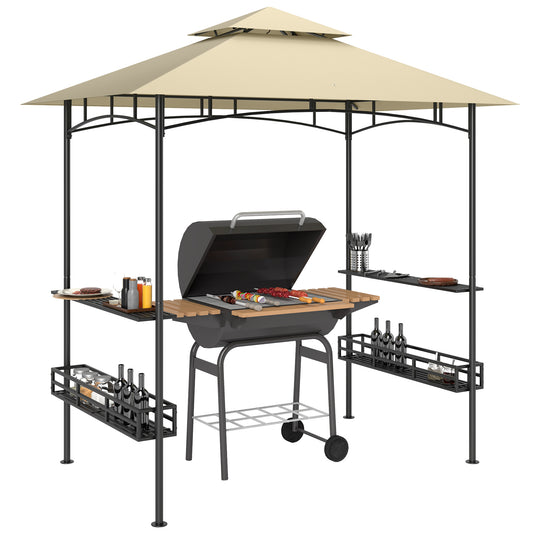 240 x 150cm Grill Gazebo Canopy, Double Tiered Outdoor BBQ Gazebo Shelter with 2 Side Shelves, Storage Baskets
