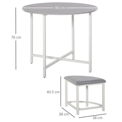 Modern Round Dining Table Set with 4 Upholstered Stools for Dining Room, Kitchen, Grey