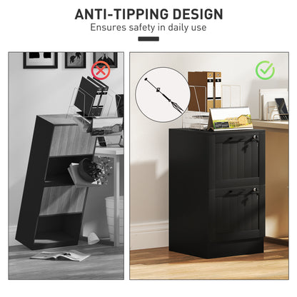 2 Drawer Filing Cabinet with Lock, Office Storage Cabinet with Adjustable Hanging Bars for A4 Letter Size Files, Black