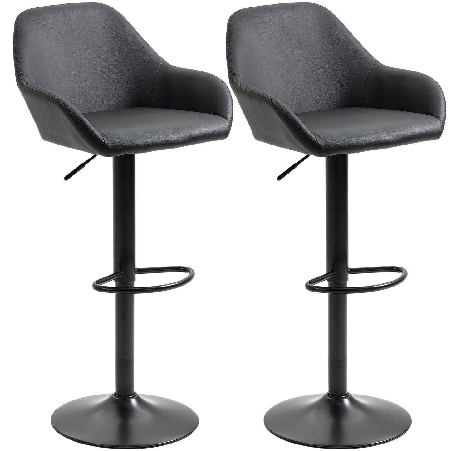 Adjustable Bar Stools Set of 2, Swivel PU Leather Barstools with Backrest & Footrest, Black