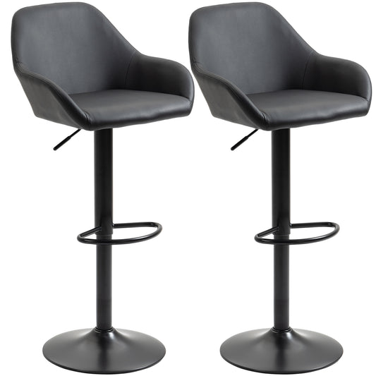Adjustable Bar Stools Set of 2, Swivel PU Leather Barstools with Backrest & Footrest, Black