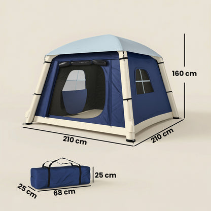 Inflatable Camping Tent w/ Hand Pump, Easy Setup 1/2 Person Blow Up Tent, Dark Blue