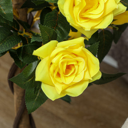 Set of 2 Artificial Plants White Rose Floral in Pot, Fake Plants for Home Indoor Decor, 90cm, Yellow
