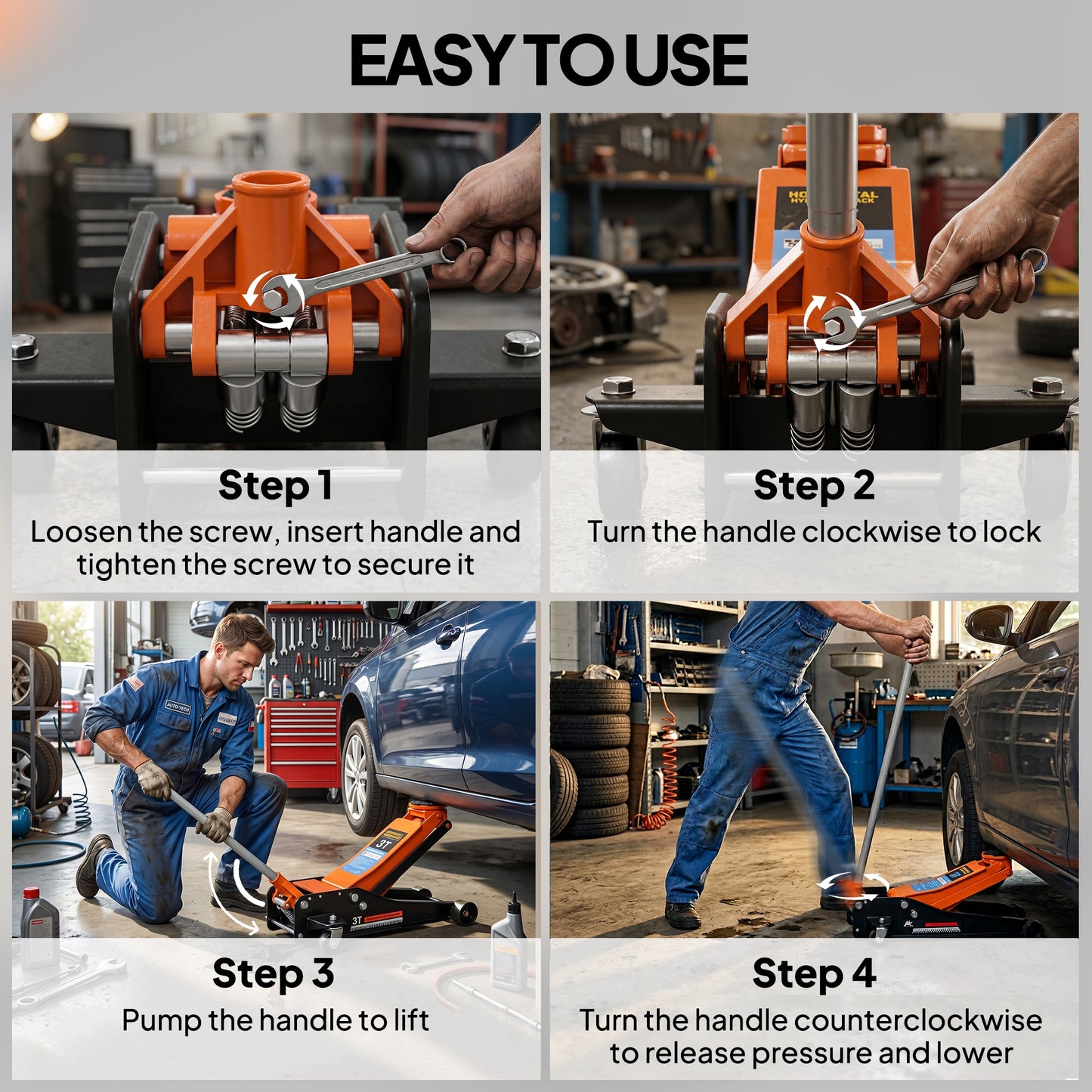 3 Ton Hydraulic Low-Profile Floor Jack, with 7.5-50.5cm Lifting Range, Wheels, Orange