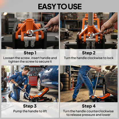 3 Ton Hydraulic Low-Profile Floor Jack, with 7.5-50.5cm Lifting Range, Wheels, Orange