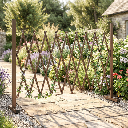 Expanding Trellis Fence, Freestanding Movable Fence, Foldable Garden Screen Panel, 250 x 103.5 cm, Dark Brown