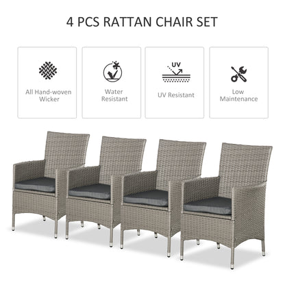 Set of Four Rattan Armchairs, with Cushions - Grey