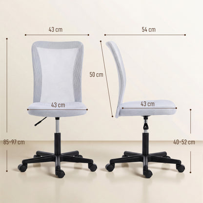 Mesh Office Chair Armless Swivel Executive Computer Desk Chair Adjustable Height Wheels White