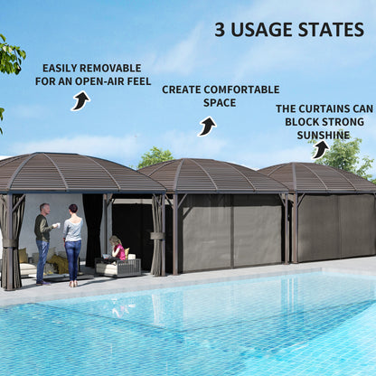 3 x 4m Hardtop Gazebo Canopy with Metal Roof, Aluminium Gazebo Permanent Pavilion with Netting and Curtains, Dark Grey