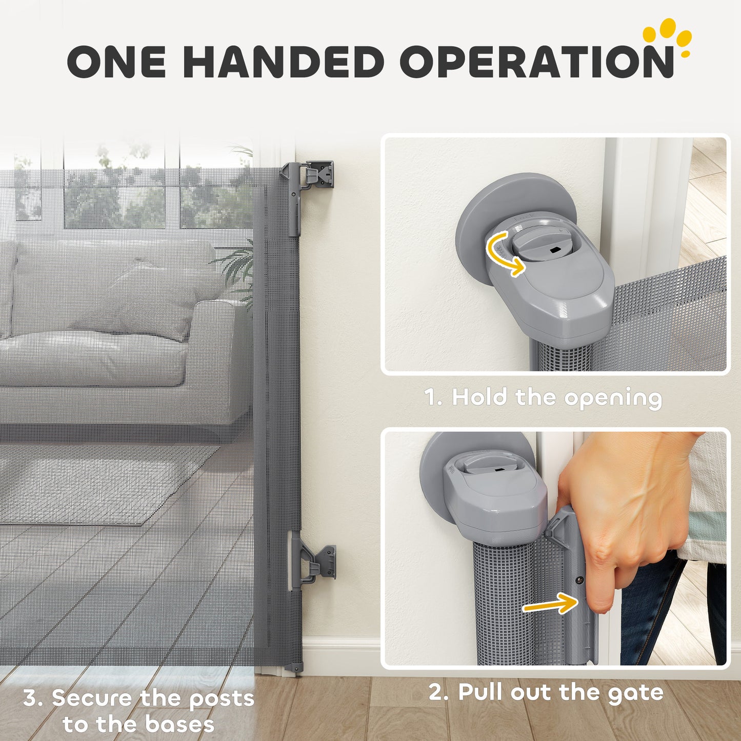 Retractable Dog Gate, Extends to 140 cm Wide & 93 cm Tall, Mesh Pet Gate with Single Hand Operation, for Stairs Doorways