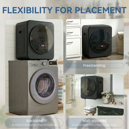 Vented Tumble Dryer, 4 kg Front Tumble Dryer with Stainless Steel Tub, 800W Compact Freestanding Black
