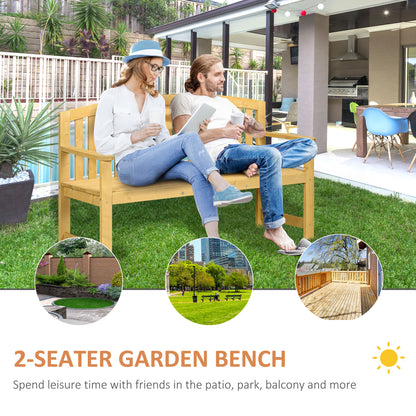 2 Seater Wooden Garden Bench with Armrest, Outdoor Furniture Chair for Park, Balcony, Orange