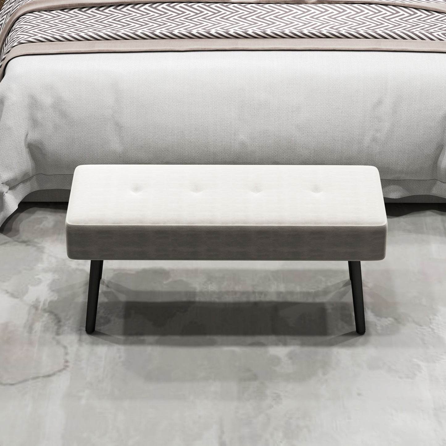 End of Bed Bench, Corduroy Bedroom Bench with Thick Padding and Steel Legs, Tufted Window Seat for Entryway, Living Room
