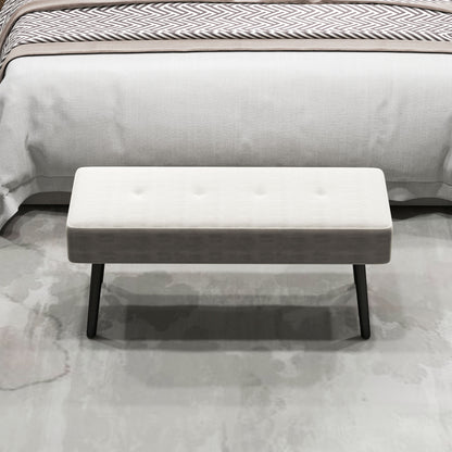 End of Bed Bench, Corduroy Bedroom Bench with Thick Padding and Steel Legs, Tufted Window Seat for Entryway, Living Room