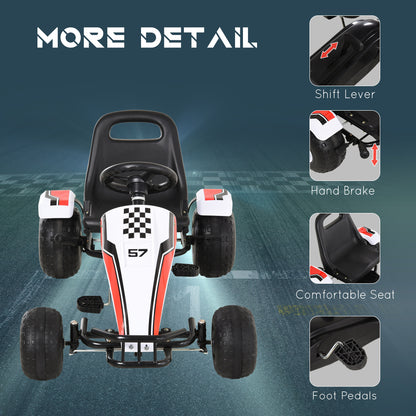Kids Children Pedal Go Kart Manual Ride On Car w/ Brake Gears Steering Wheel Adjustable Seat 4 Smooth Wheels Racing-Style Whi