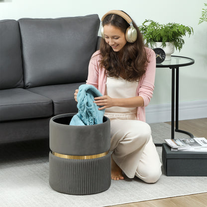 Velvet-Feel Storage Ottoman - Grey