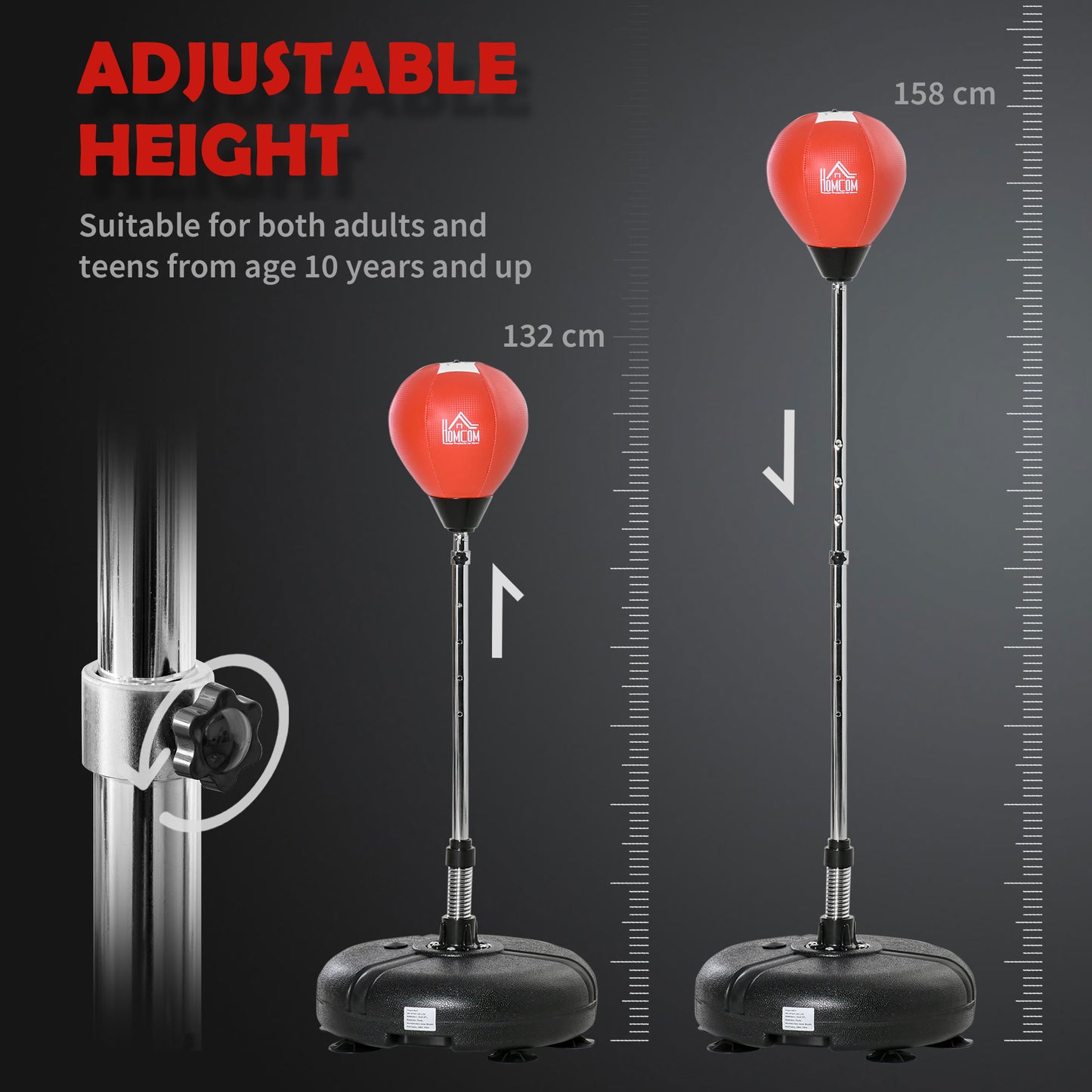 Punching Bag with Stand, 133-151cm Adjustable Height, for Teens, Red/Black