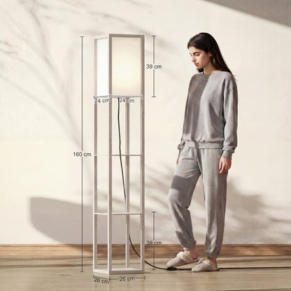 3-Tier Floor Lamp with Shelves and Storage, Modern Corner Standing Lamp with Lampshade, Foot Switch for Living Room, Bedroom