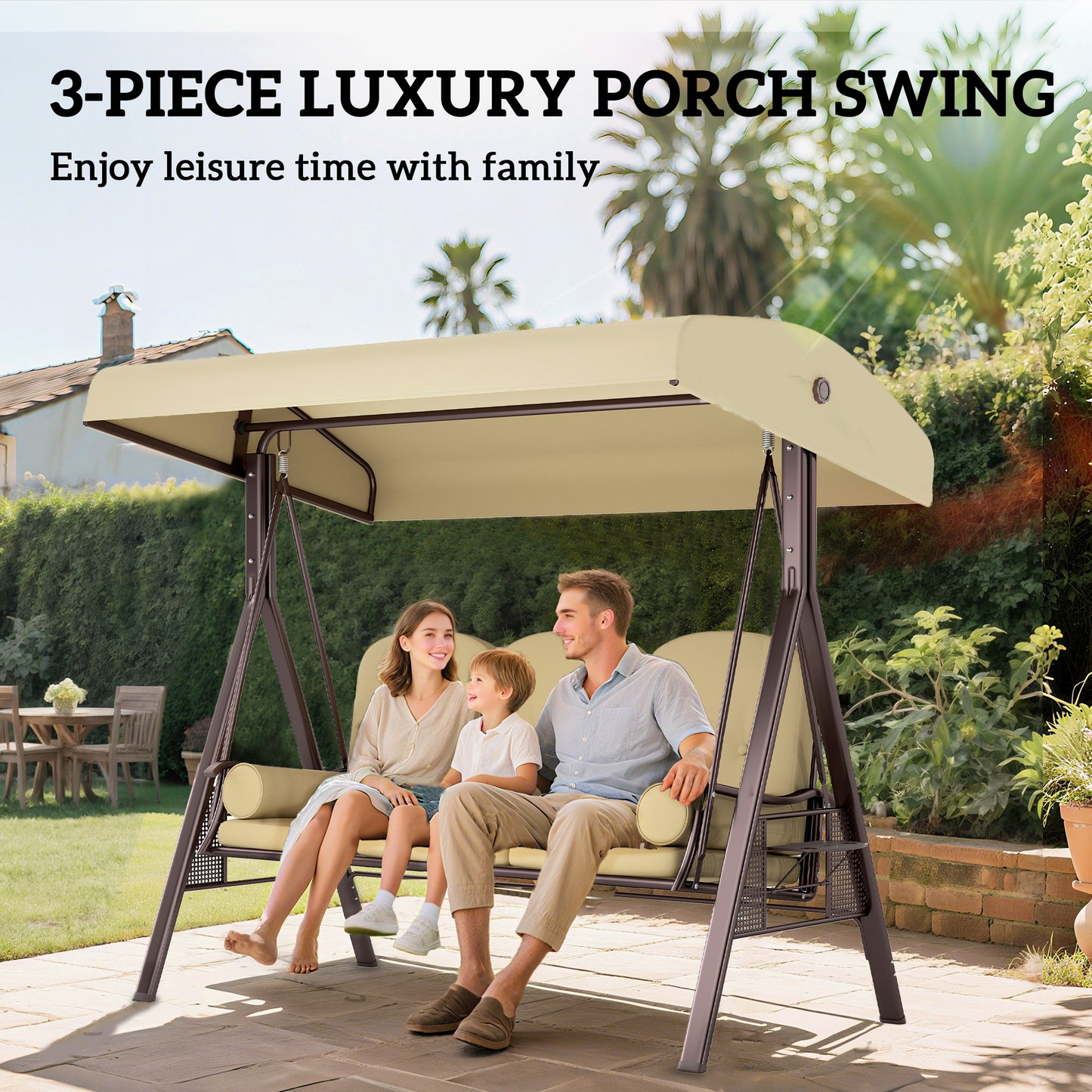 Three-Seater Garden Swing Chair - Brown